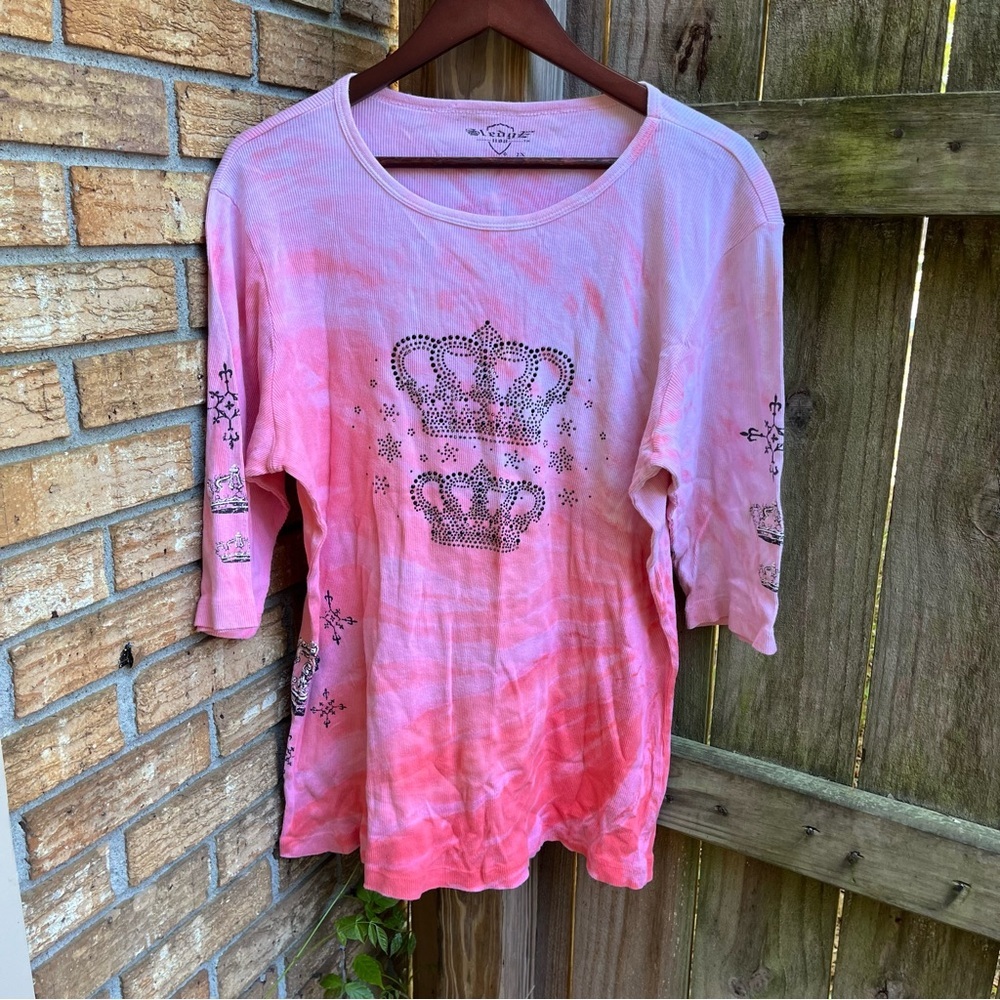 Y2K Gothic Whimsigoth Sledge Pink Ombre Tee with Rhinestone Crown